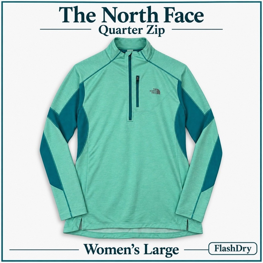 North Face Quarter Zip Pullover Women L Teal Mint Green Flash Dry Trail Outdoors